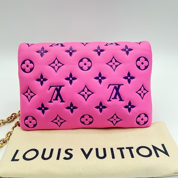 Louis Vuitton Lambskin Embossed Monogram Vuittamins Pochette Coussin Rose Violet - Picture 9 of 15